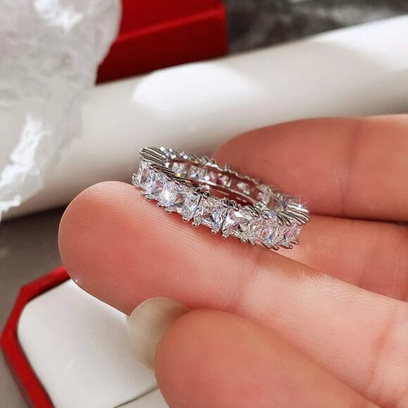 NEW 925 Sterling Silver Diamond Princess Eternity Ring - Picture 2 of 6